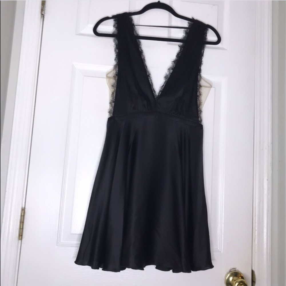 BEBE Silk Fit And Flare Lace Trim Babydoll Dress - Picture 11 of 11